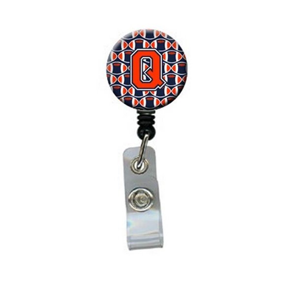 Teachers Aid Letter Q Football OrangeBlue & White Retractable Badge Reel TE888765